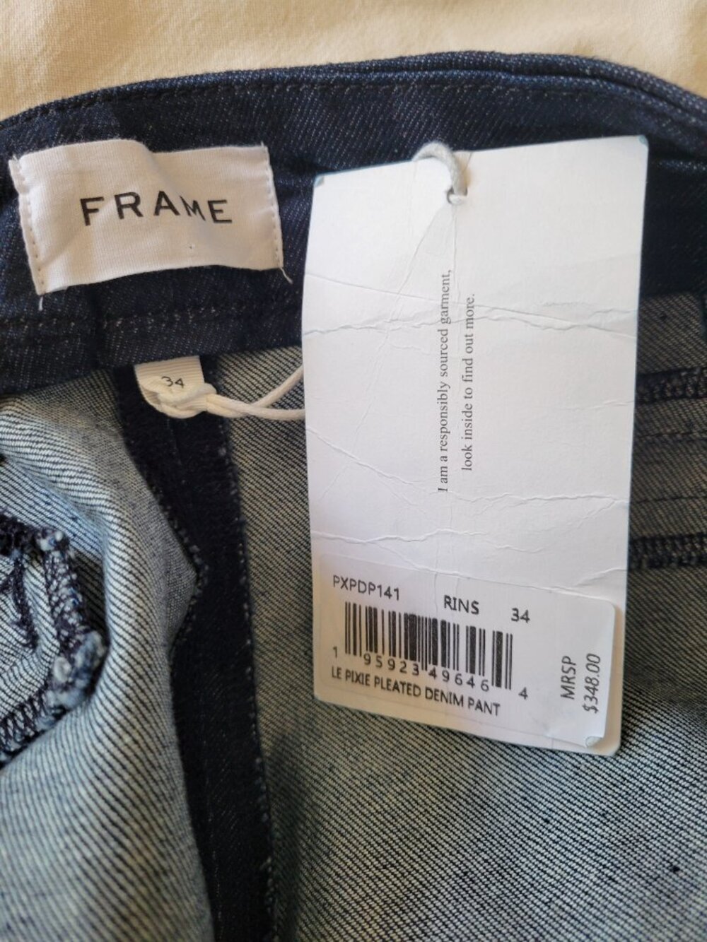 NWT FRAME Le Pixie Pleated High-rise Flared Trouser Jeans Denim Pants Size 34 - Picture 8 of 9